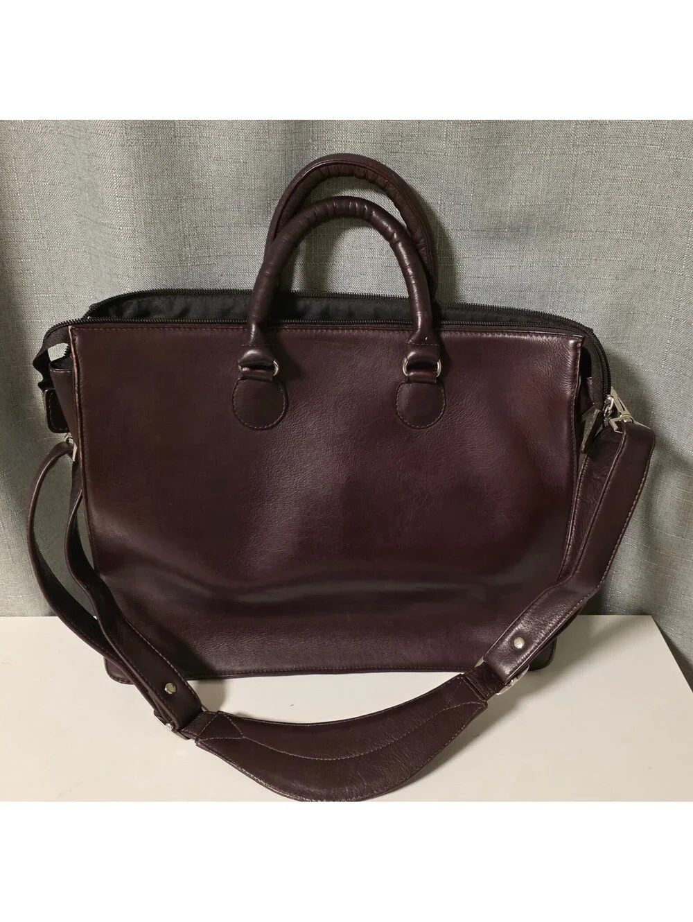 Claire Chase Dark Brown Leather Briefcase with Shoulder Strap